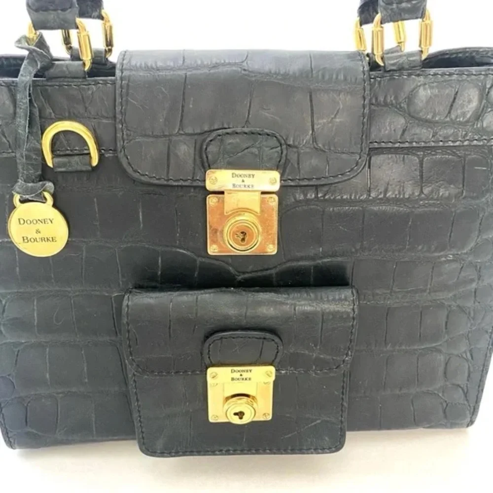 Dooney & Bourke Women’s Blueish/Black Croc Embossed Satchel